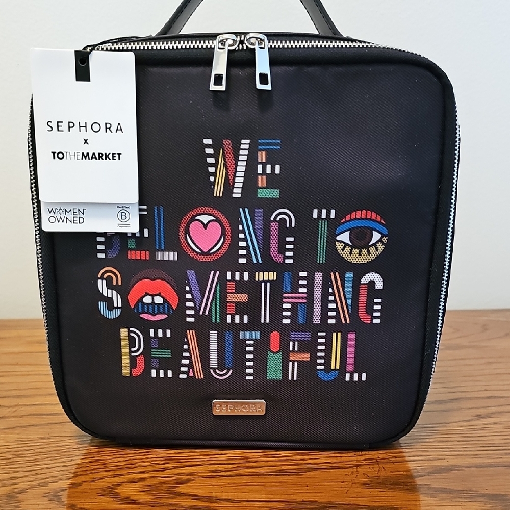 Sephora Black Cosmetic Bag with Colorful Text